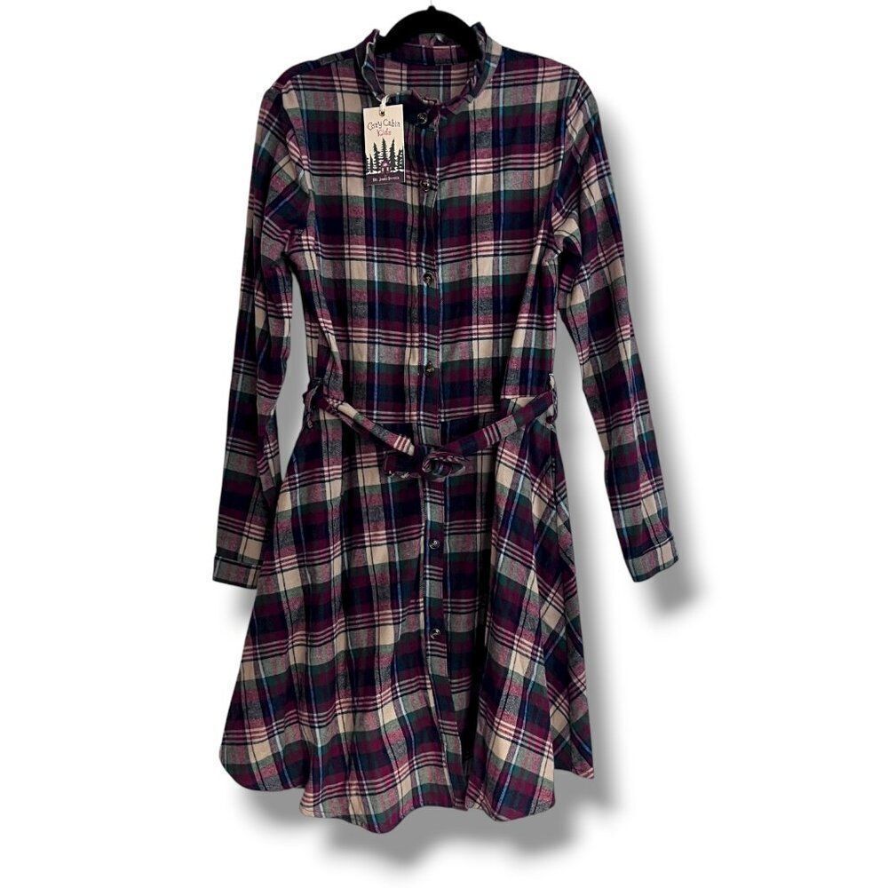 NWT! Kiel James Patrick Girls Long Sleeve Plaid Flannel Plaid Dress, Size 12